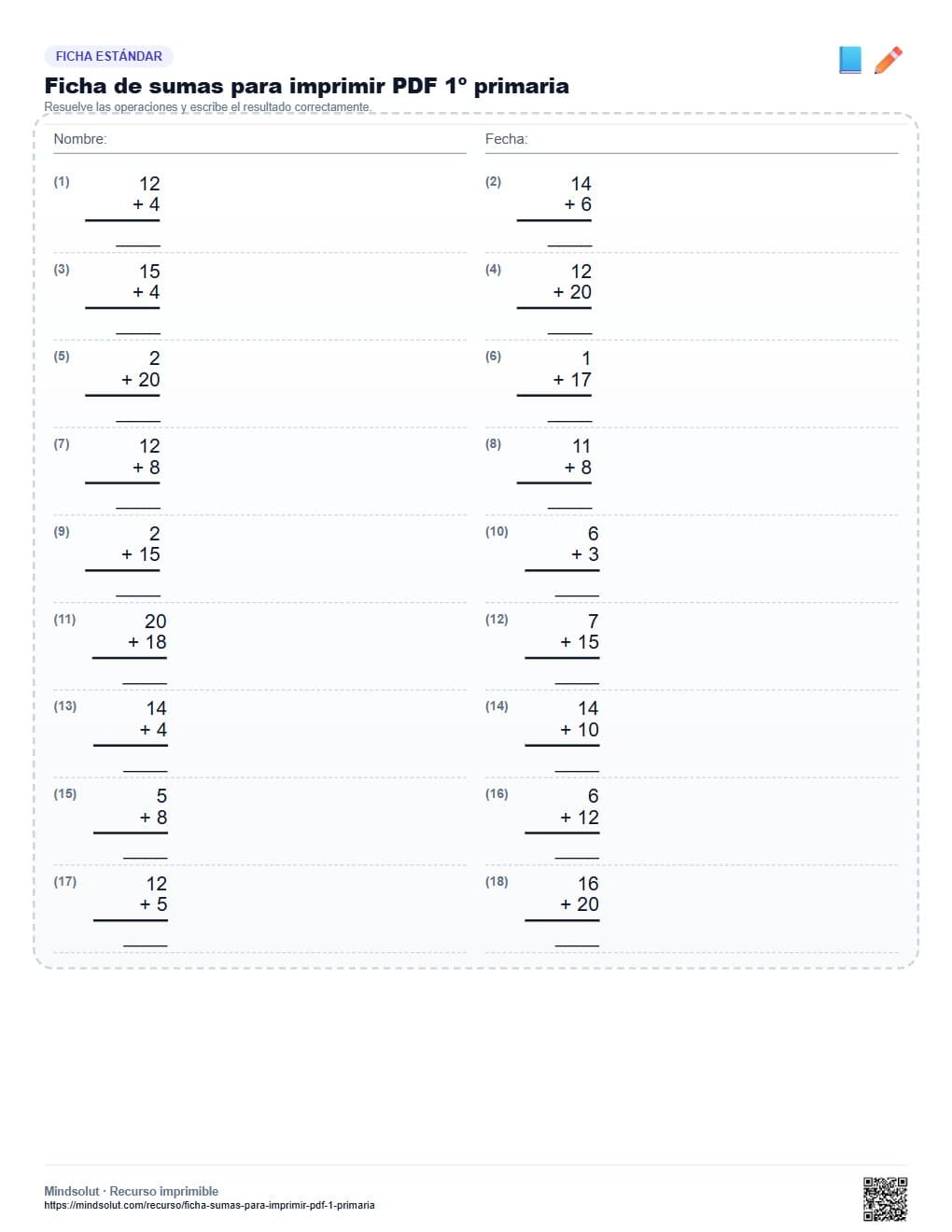 Ficha de sumas para imprimir PDF 1º primaria